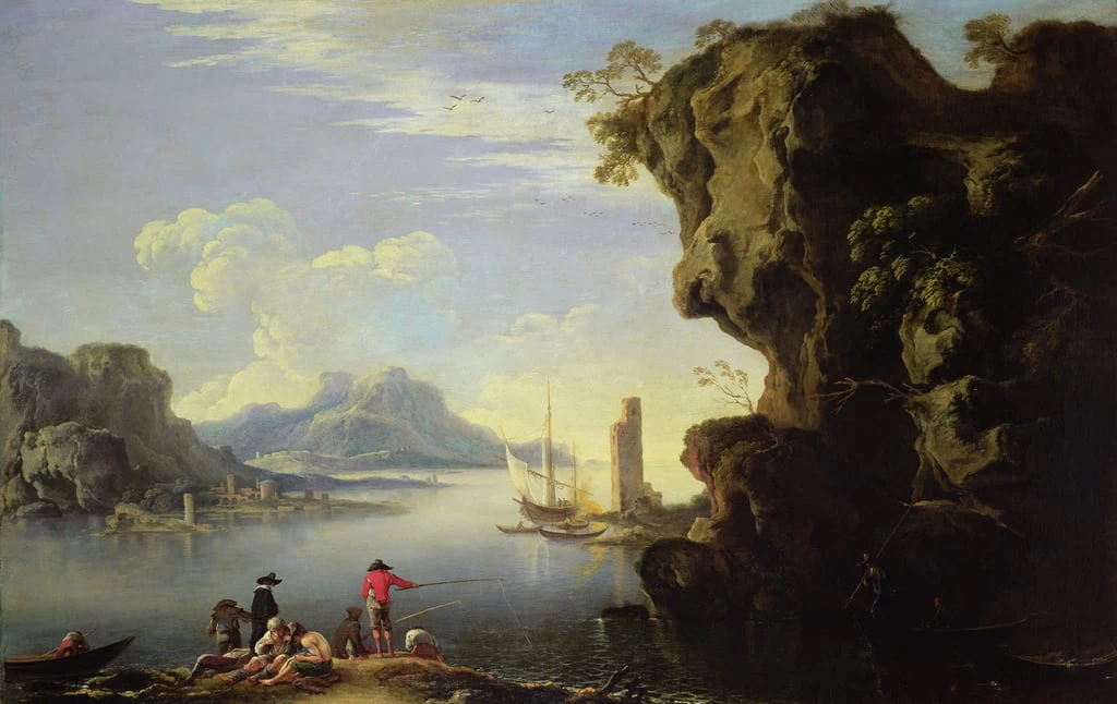 Scena costiera con pescatori